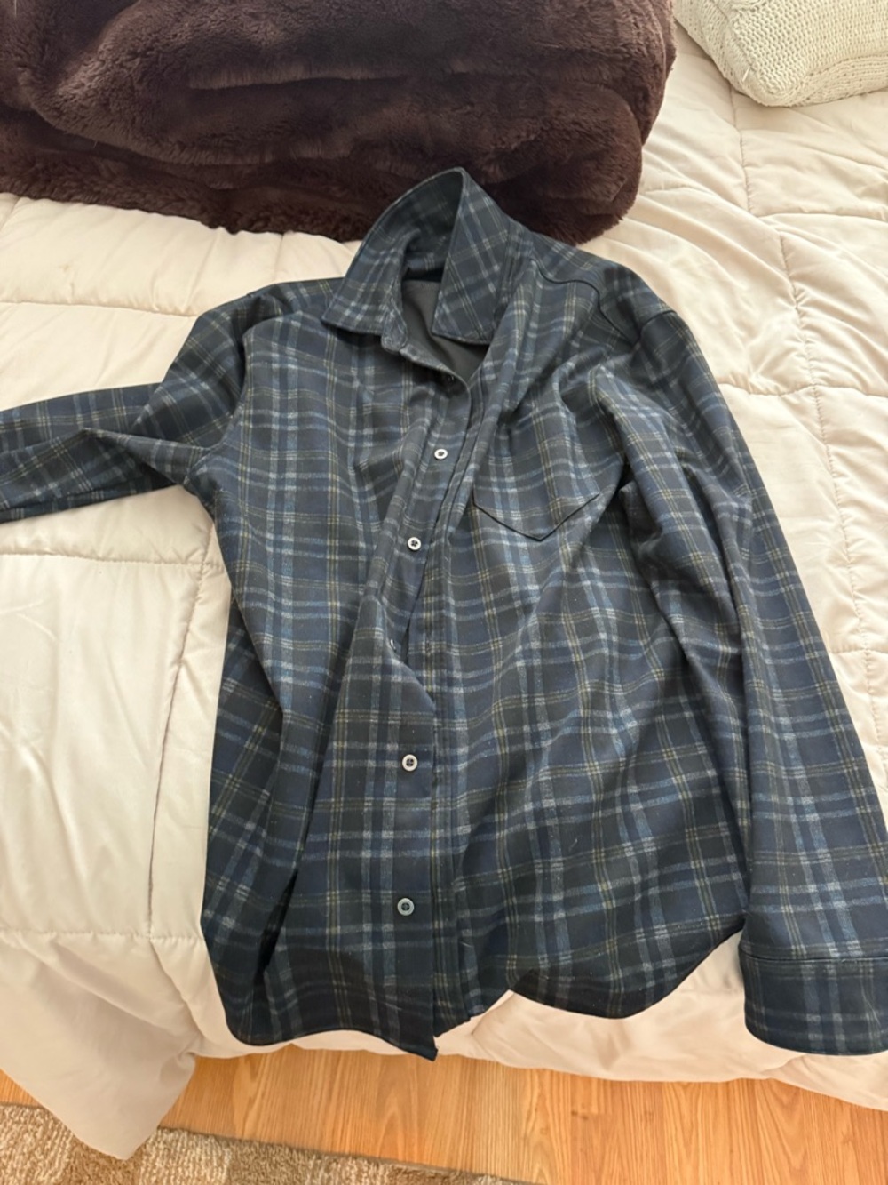 Blue and Gray Plaid Button-Up Shirt